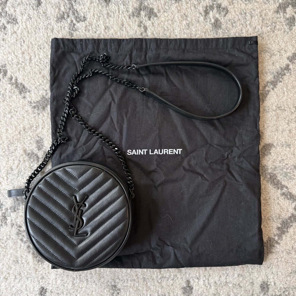 SAINT LAURENT Round Camera Bag Matelasse Chevron Leather